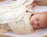 Manta calada de bambú blanco crudo 80x110