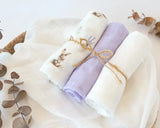 Gasas Set 3 muselinas conejitos, lavanda y blanco 70x70cm