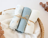 Gasas Set de 3 muselinas azul, blanco y estampado de aviones 70x70cm
