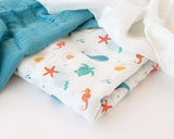 Gasas Set de 3 muselinas azul, blanco y estampado marino 70x70cm