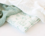 Gasas Set de 3 muselinas verde, blanco y estampado selva 70x70cm