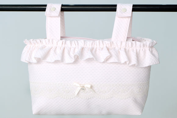 BOLSO ORGANIZADOR PIQUE ROSA PUNTILLA BEIGE